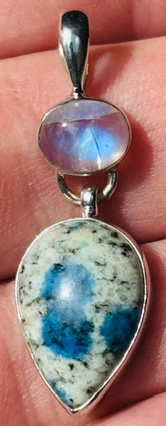 K2 Azurite and Rainbow Moonstone Pendant