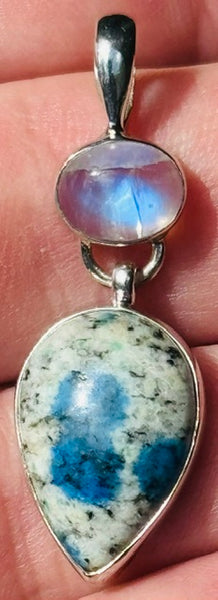 K2 Azurite and Rainbow Moonstone Pendant