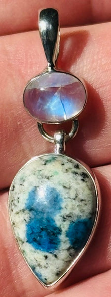 K2 Azurite and Rainbow Moonstone Pendant