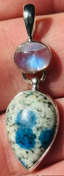 K2 Azurite and Rainbow Moonstone Pendant
