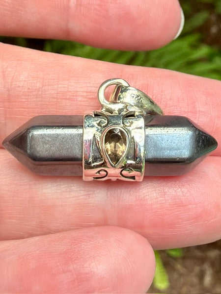 Hematite and Smoky Quartz Pendant
