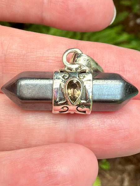 Hematite and Smoky Quartz Pendant