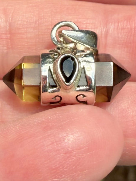 Smoky Citrine and Black Onyx Pendant
