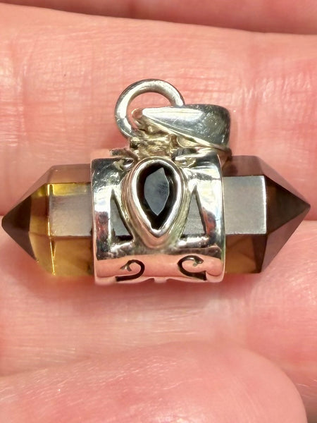 Smoky Citrine and Black Onyx Pendant