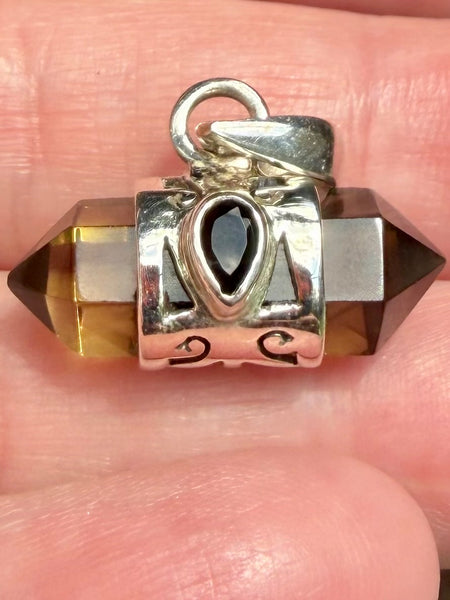 Smoky Citrine and Black Onyx Pendant