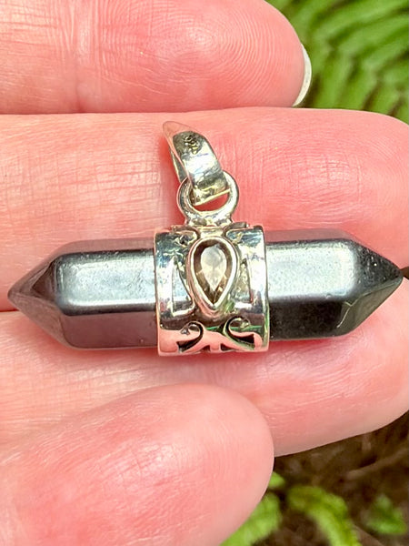 Hematite and Smoky Quartz Pendant