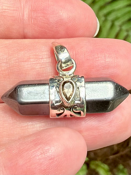 Hematite and Smoky Quartz Pendant