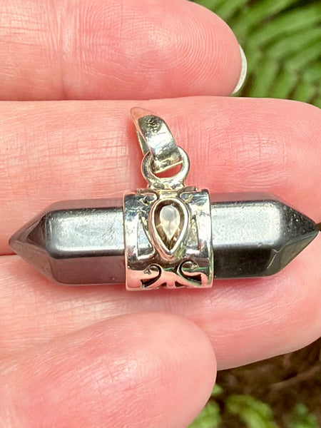 Hematite and Smoky Quartz Pendant