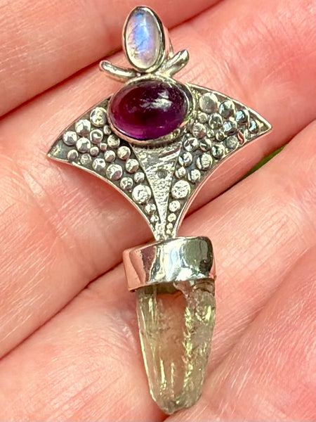 Aquamarine, Amethyst and Moonstone Pendant