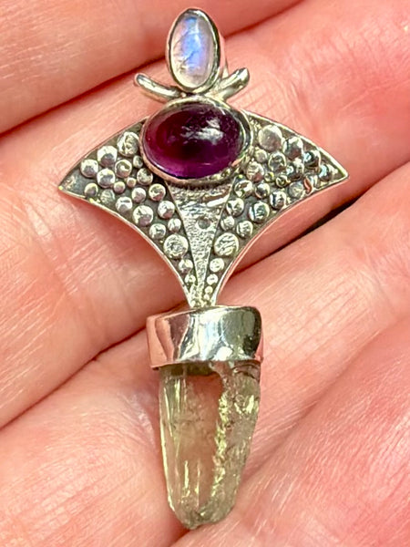 Aquamarine, Amethyst and Moonstone Pendant