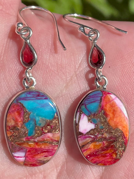 Kingman Pink Dahlia Turquoise and Garnet Earrings - Morganna’s Treasures 