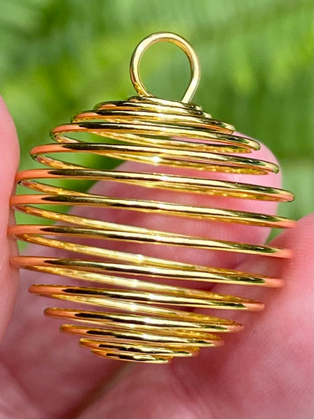 Tumbled Stone Gold Spiral Cage Pendant - Morganna’s Treasures 