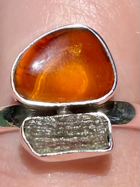 Moldavite and Amber Ring Size 9 - Morganna’s Treasures 