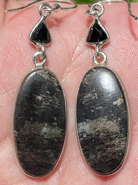 Pyrite in Magnetite (Healer's Gold) and Black Onyx Earrings - Morganna’s Treasures 