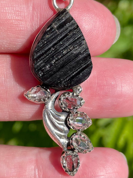 Rough Black Tourmaline and Herkimer Diamond Pendant - Morganna’s Treasures 