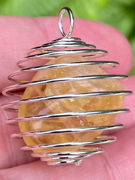 Tumbled Stone Silver Spiral Cage Pendant - Morganna’s Treasures 