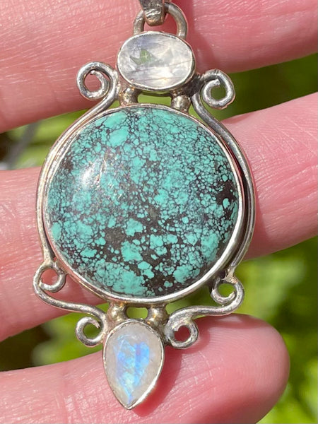 Rainbow Moonstone, Spiderweb Turquoise and Opalite Pendant - Morganna’s Treasures 