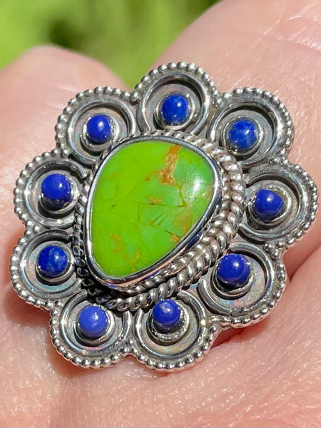 Green Mohave Turquoise and Lapis Lazuli Ring Size 7 - Morganna’s Treasures 