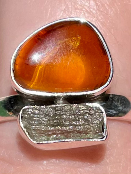 Moldavite and Amber Ring Size 9 - Morganna’s Treasures 