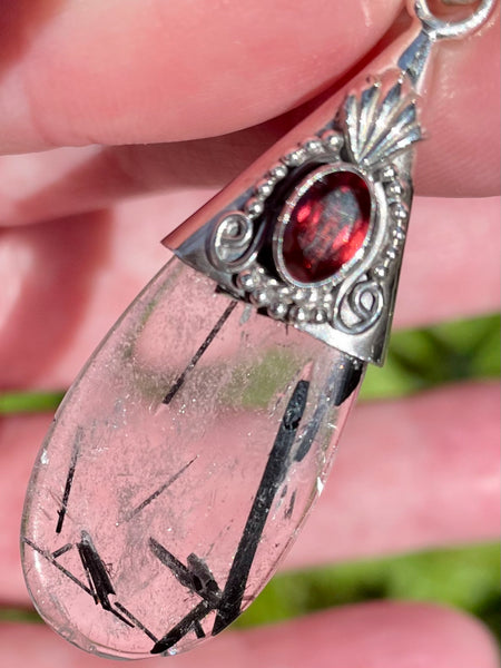 Tourmalinated Quartz and Garnet Pendant - Morganna’s Treasures 