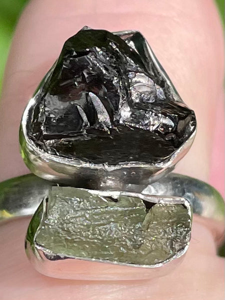 Moldavite and Rough Shungite Ring Size 7 - Morganna’s Treasures 