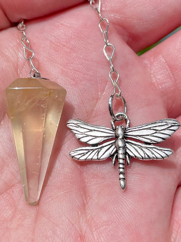 Dragonfly Golden Healer Quartz Pendulum - Morganna’s Treasures 