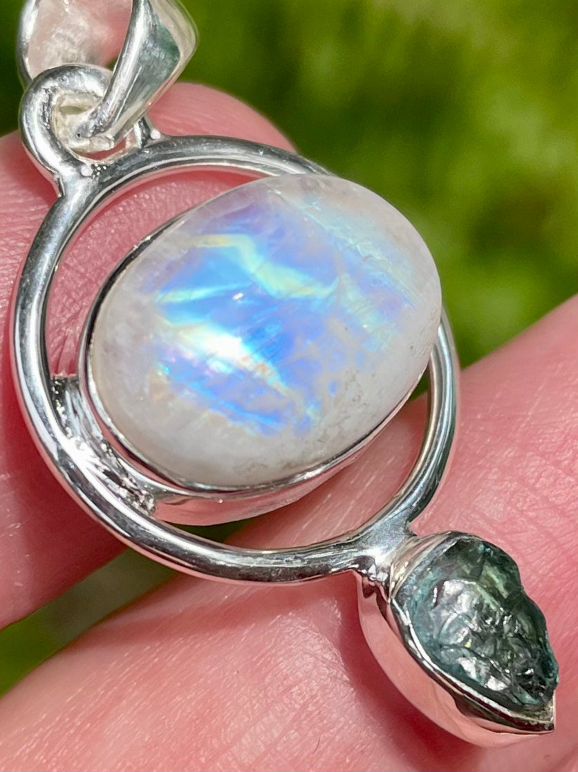 Rainbow Moonstone and Rough Aquamarine Pendant - Morganna’s Treasures 