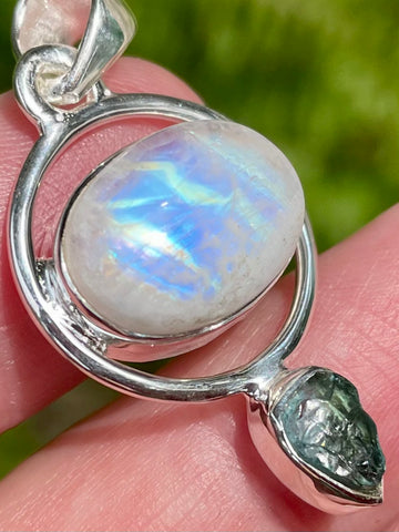 Rainbow Moonstone and Rough Aquamarine Pendant - Morganna’s Treasures 