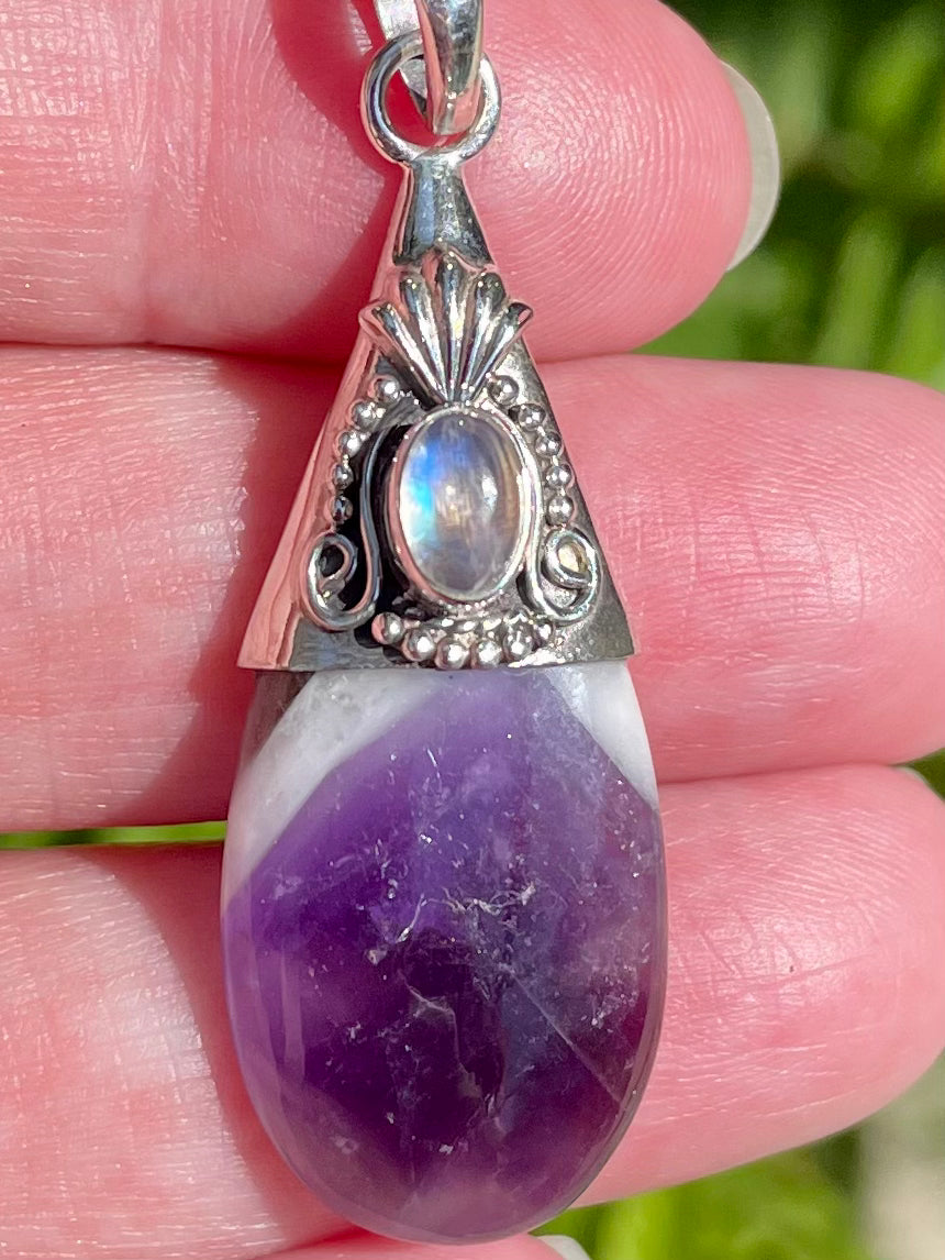 Chevron Amethyst and Moonstone Pendant - Morganna’s Treasures 