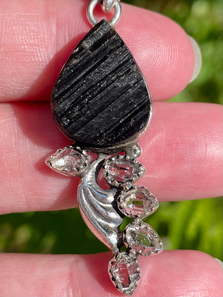 Rough Black Tourmaline and Herkimer Diamond Pendant - Morganna’s Treasures 