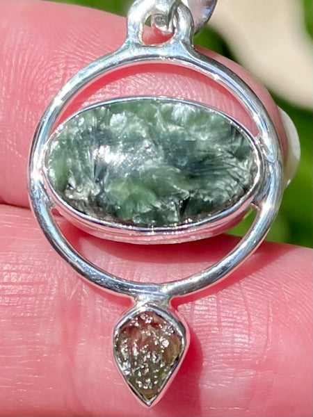 Green Seraphinite and Moldavite Pendant - Morganna’s Treasures 