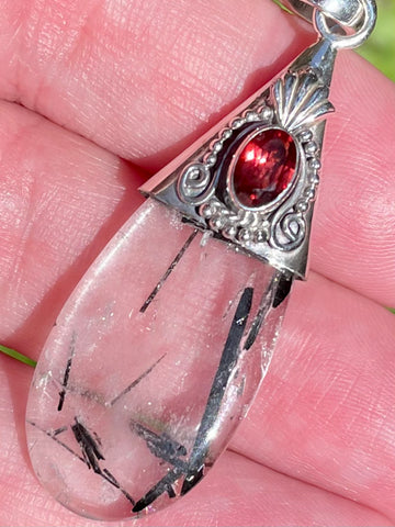 Tourmalinated Quartz and Garnet Pendant - Morganna’s Treasures 