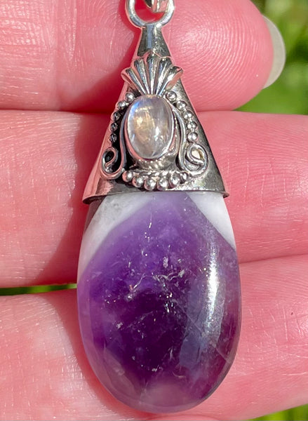 Chevron Amethyst and Moonstone Pendant - Morganna’s Treasures 