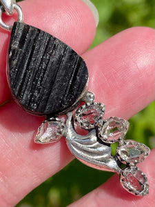 Rough Black Tourmaline and Herkimer Diamond Pendant - Morganna’s Treasures 