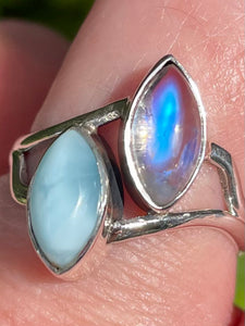 Rainbow Moonstone and Larimar Ring Size 8.5 - Morganna’s Treasures 