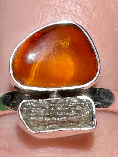 Moldavite and Amber Ring Size 9 - Morganna’s Treasures 