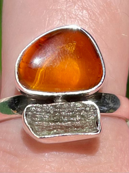 Moldavite and Amber Ring Size 9 - Morganna’s Treasures 