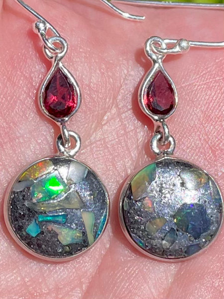 Ethiopian Opal in Pyrite and Garnet Earrings - Morganna’s Treasures 
