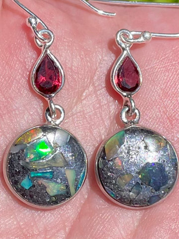 Ethiopian Opal in Pyrite and Garnet Earrings - Morganna’s Treasures 