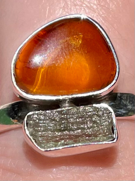 Moldavite and Amber Ring Size 9 - Morganna’s Treasures 