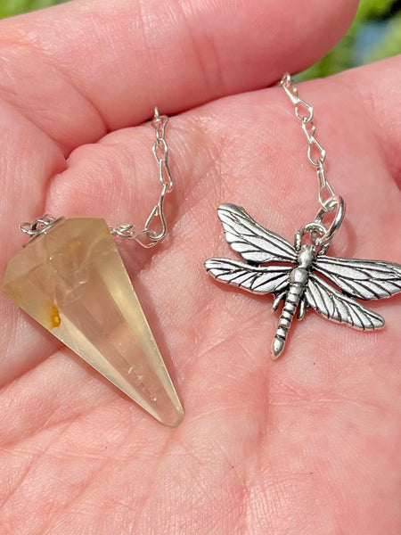 Dragonfly Golden Healer Quartz Pendulum - Morganna’s Treasures 