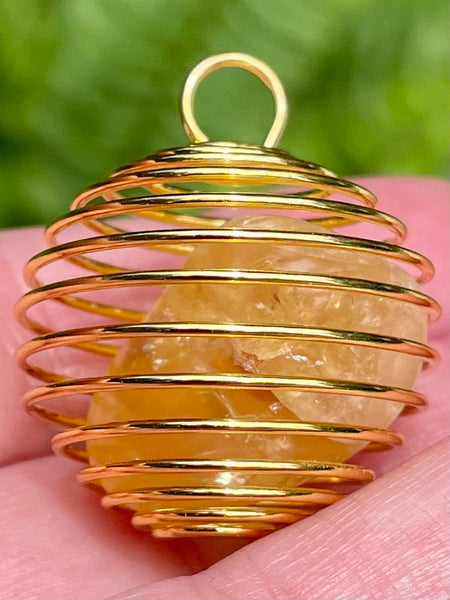 Tumbled Stone Gold Spiral Cage Pendant - Morganna’s Treasures 