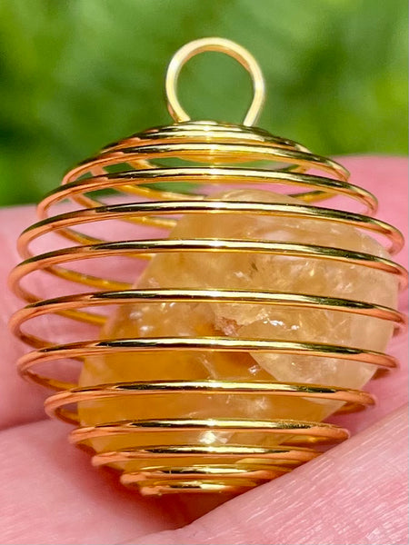 Tumbled Stone Gold Spiral Cage Pendant - Morganna’s Treasures 