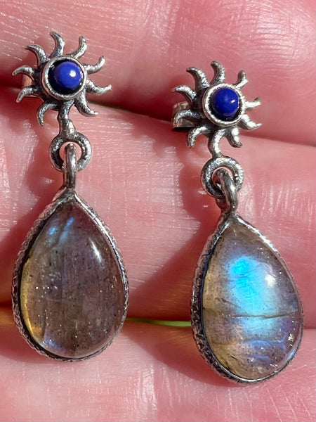 Sun Labradorite Lapis Lazuli Studded Earrings - Morganna’s Treasures 