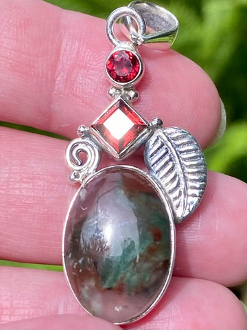 Aqua Chrysoprase and Garnet Pendant - Morganna’s Treasures 