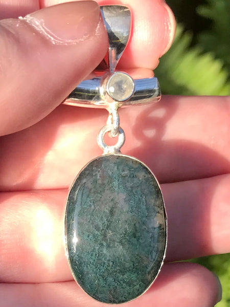 Moss Opal and Rainbow Moonstone Pendant - Morganna’s Treasures 