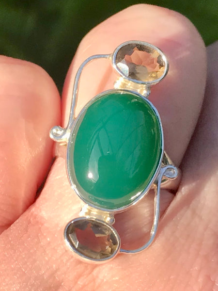 Green Onyx and Smoky Quartz Ring Size 6.75 - Morganna’s Treasures 