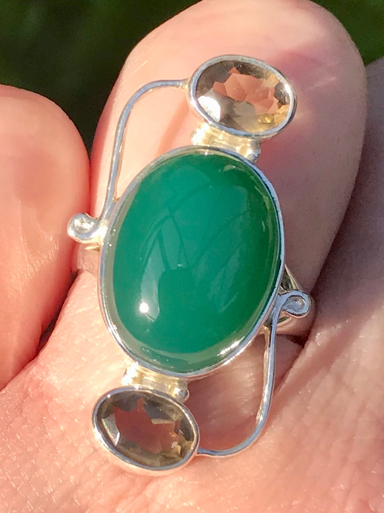 Green Onyx and Smoky Quartz Ring Size 6.75 - Morganna’s Treasures 