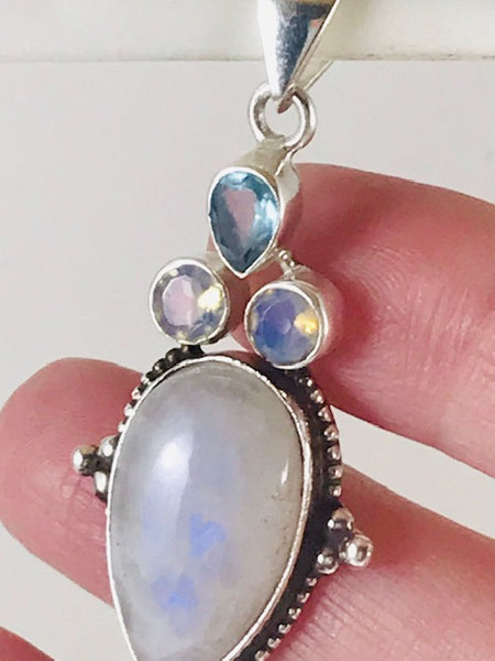 Moonstone, Opalite and Blue Topaz Pendant - Morganna’s Treasures 