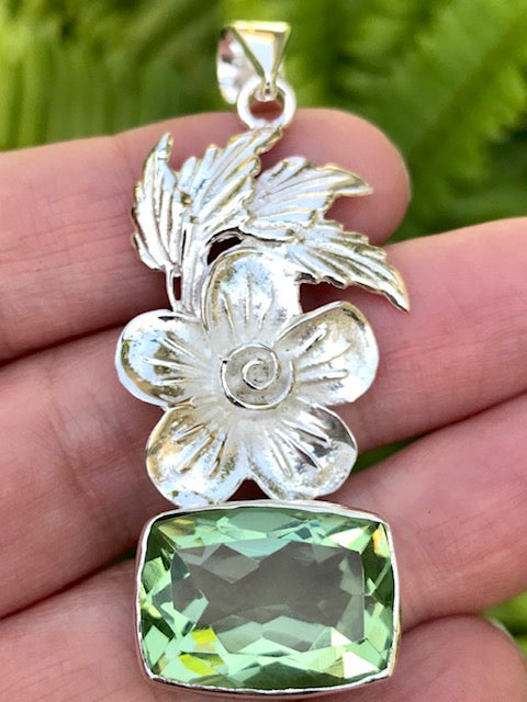 Green Amethyst (Prasiolite) Flower Pendant - Morganna’s Treasures 